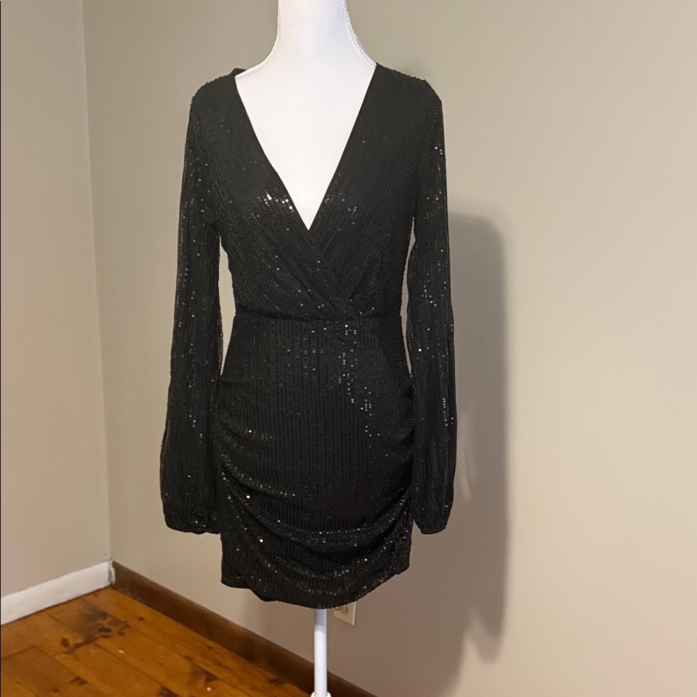 Glamorous Black Sequin Long Sleeve Dress